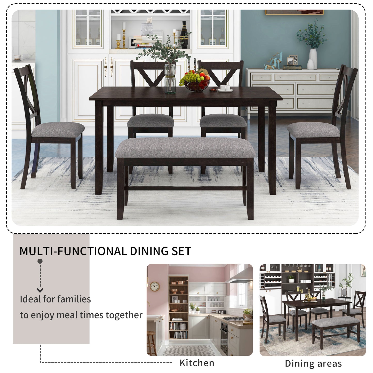 Selen 6-Piece Kitchen Dining Table Set