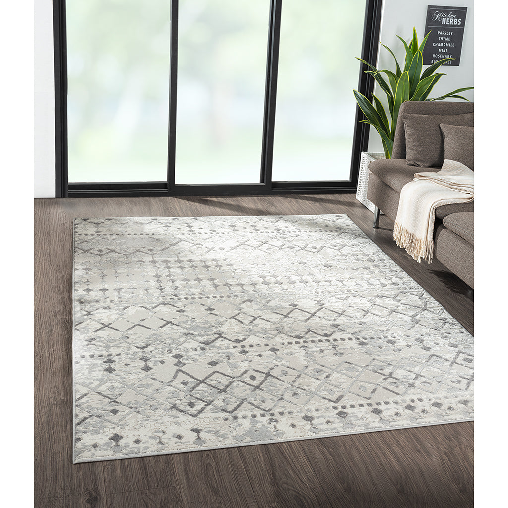 Moroccan Woven Area Rug, Light Gray