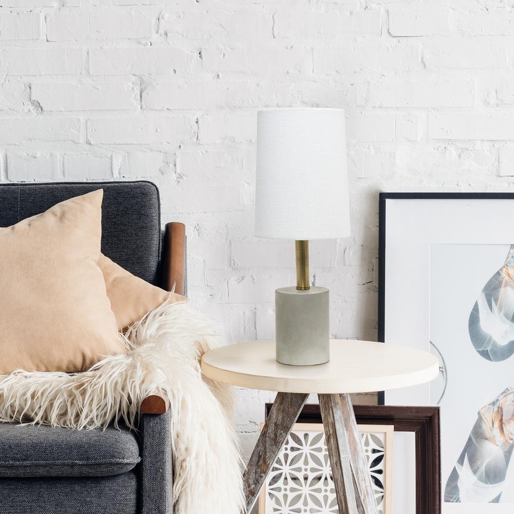 Gray Cement Base Table Lamp with Antique Brass Details