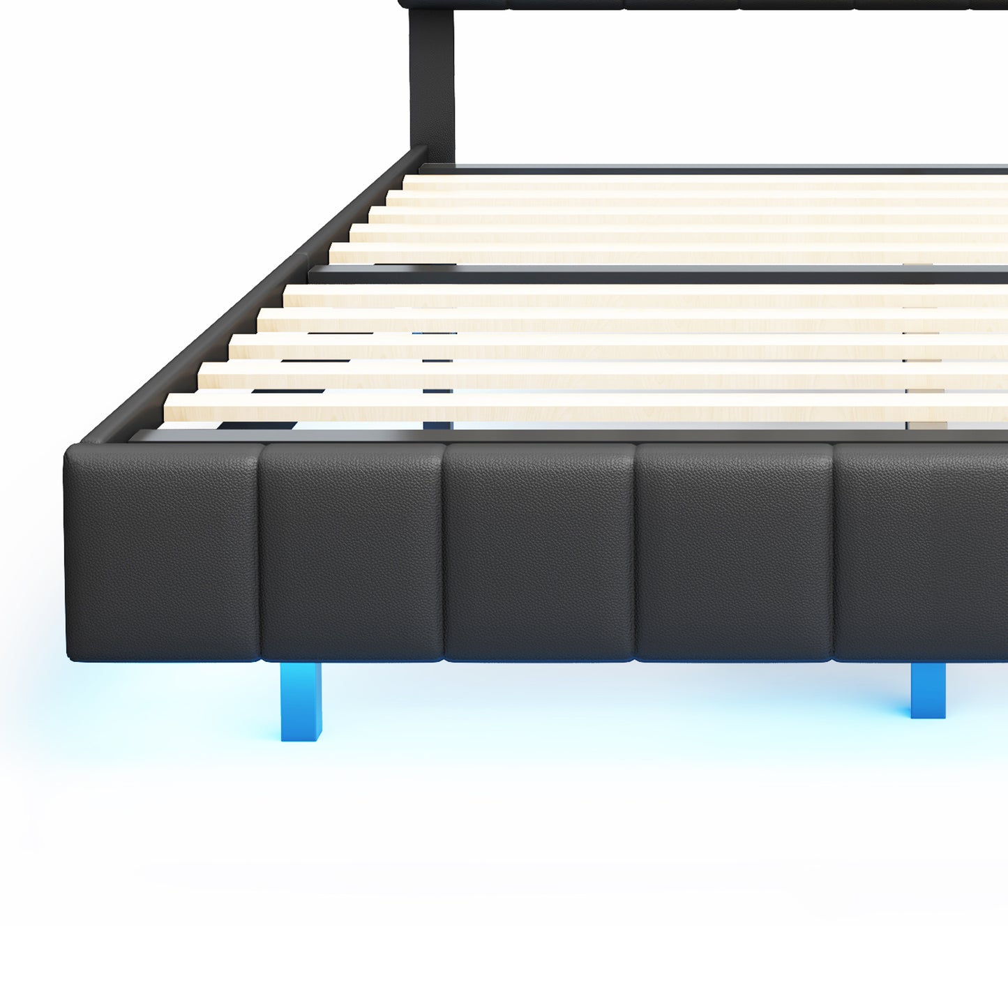 Modern Upholstered Platform LED Bed Frame,Black- Queen