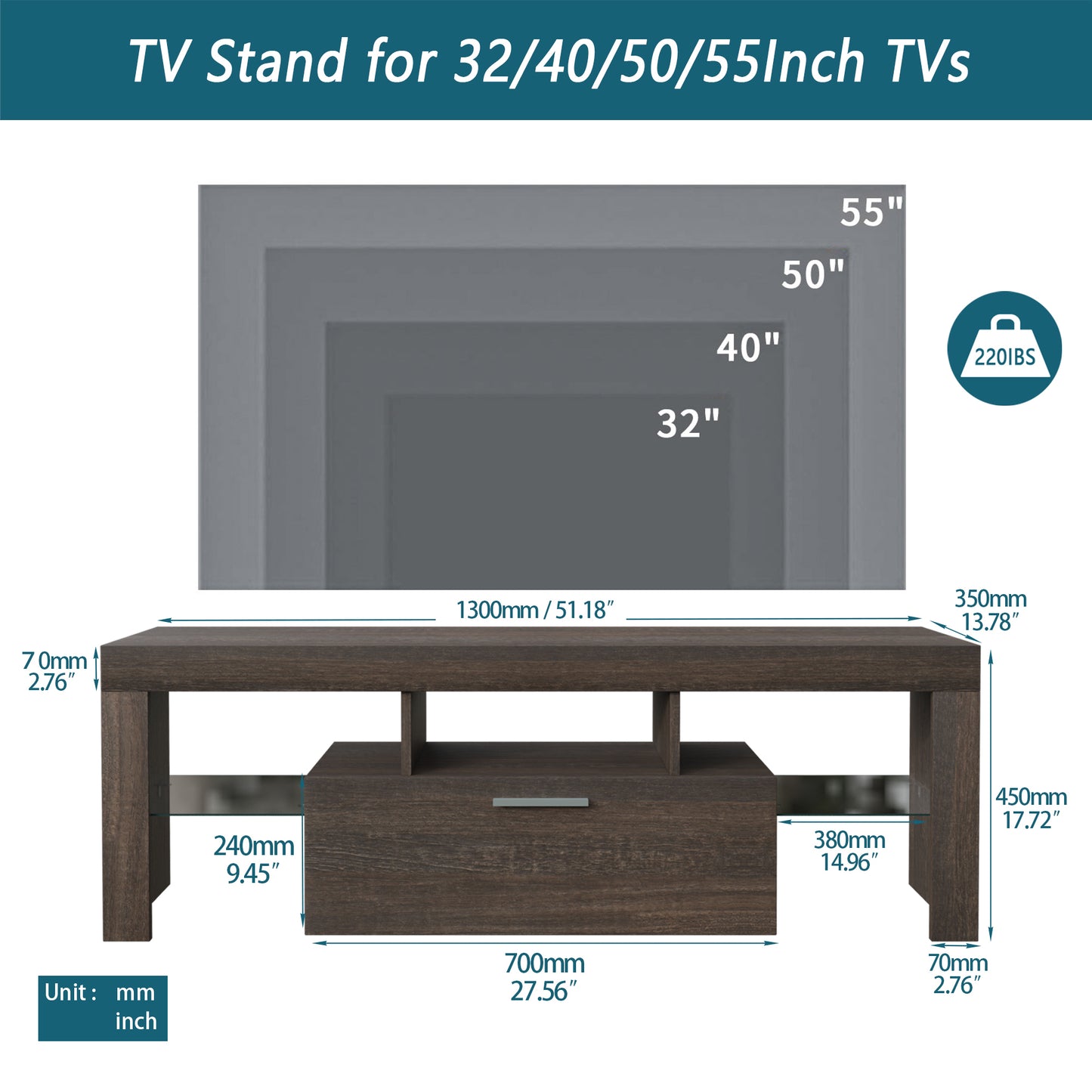 Modern LED Color Changing Light TV Stand