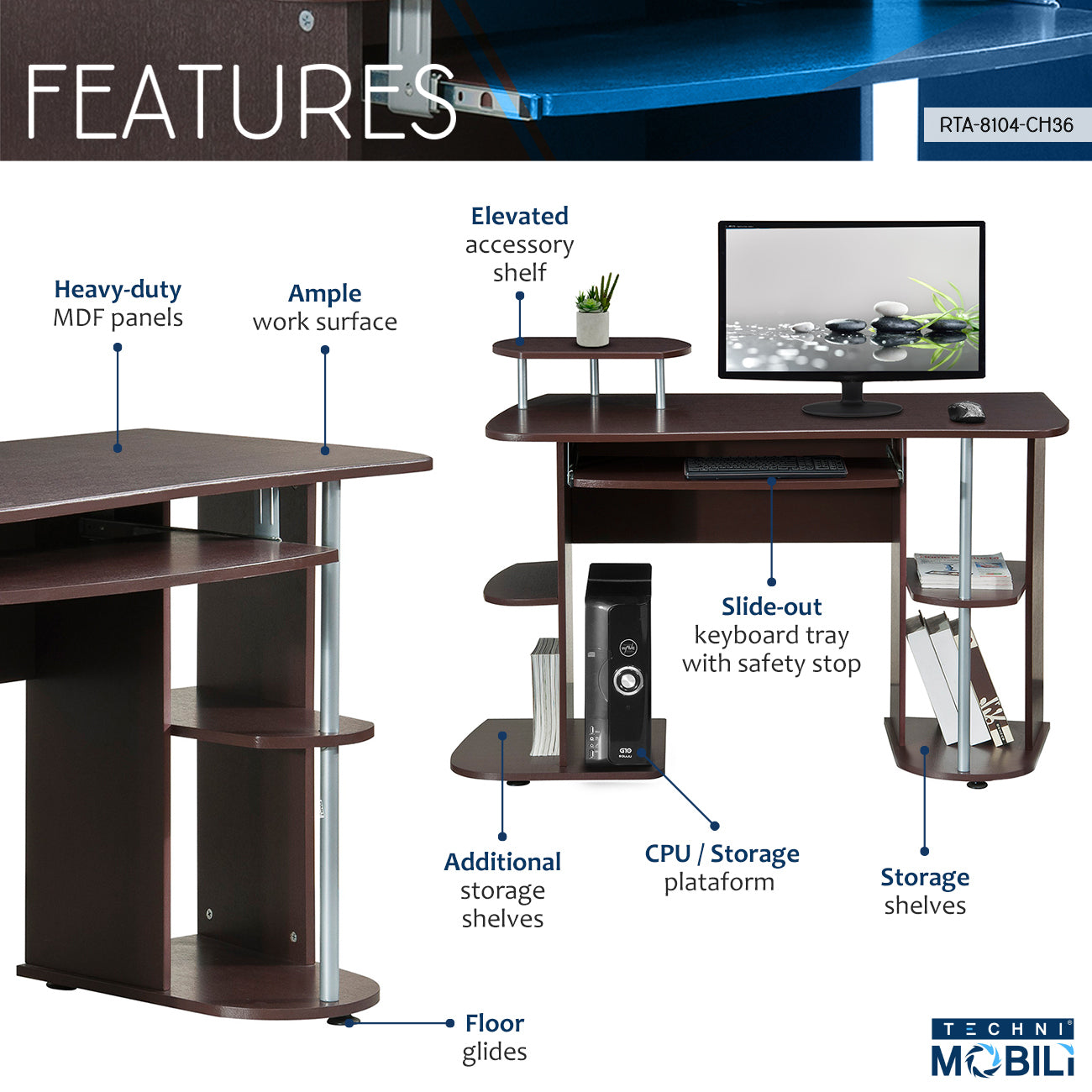 Computer Workstation Desk With Storage, Chocolate