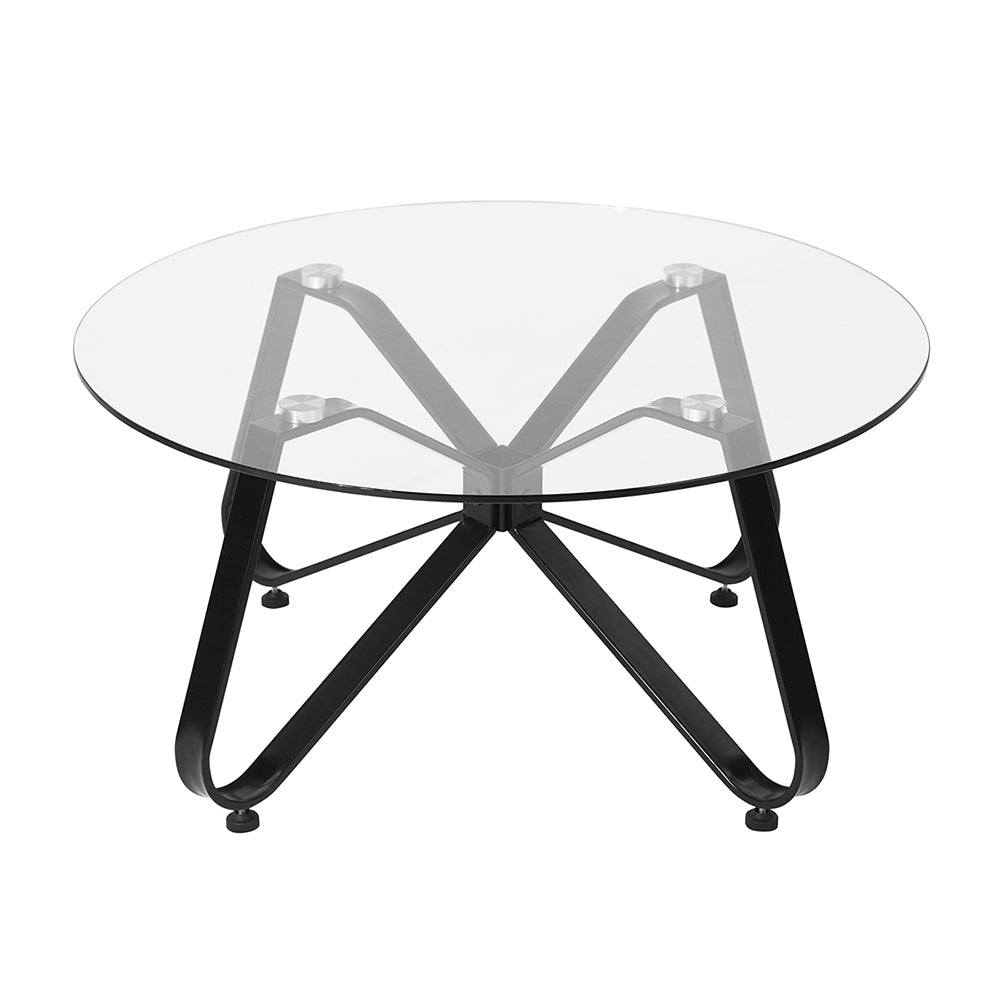 Round Coffee Table with Tempered Glass Top & Metal Legs