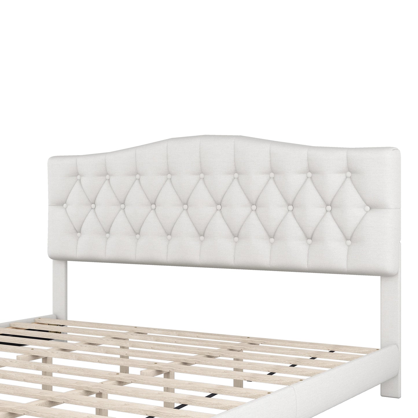 Tufted Platform Bed with Saddle Curved Headboard, King