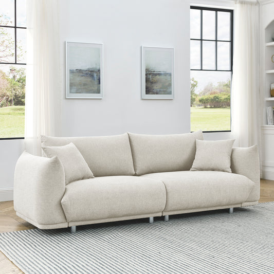 90.5'' Modern Couch with Solid Wood Frame, White
