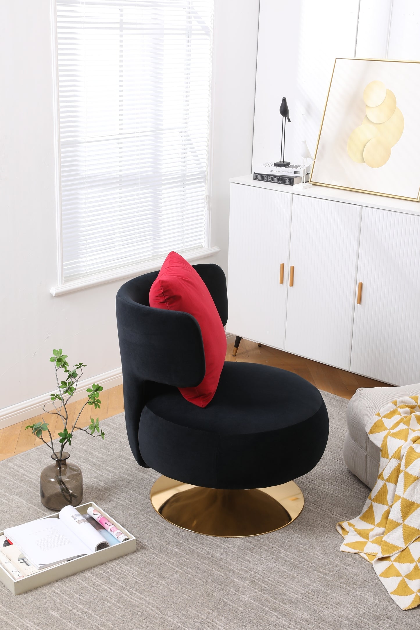 Round Barrel Swivel Accent Chair, Black