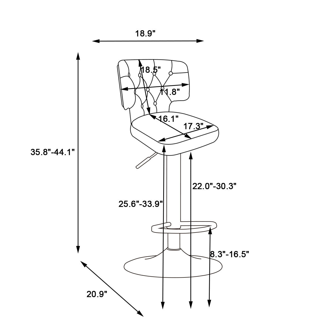 Modern Barstools Bar Height Set of 2 - Black