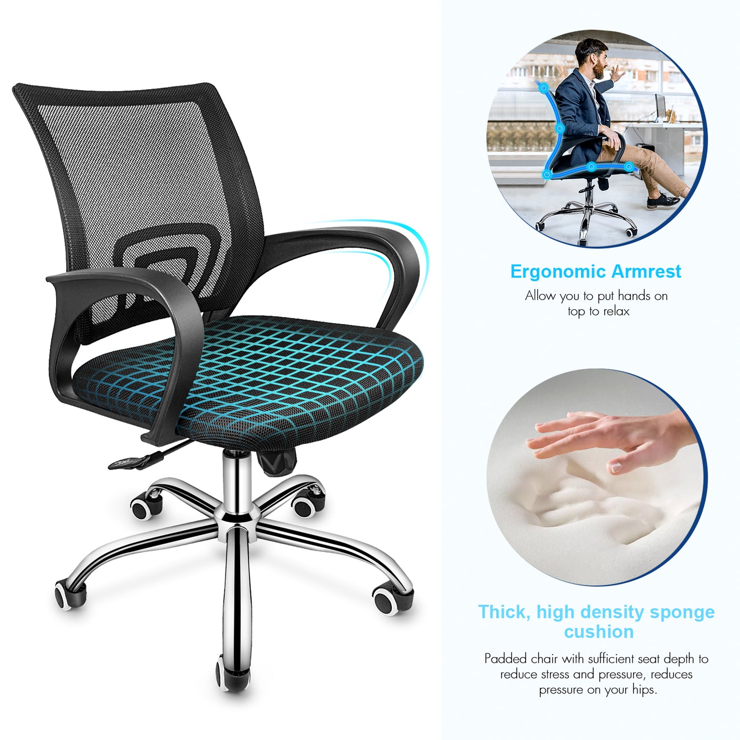 Deluxe Ergonomic Mesh Computer Chair with Wheels and Arms and Lumbar Support