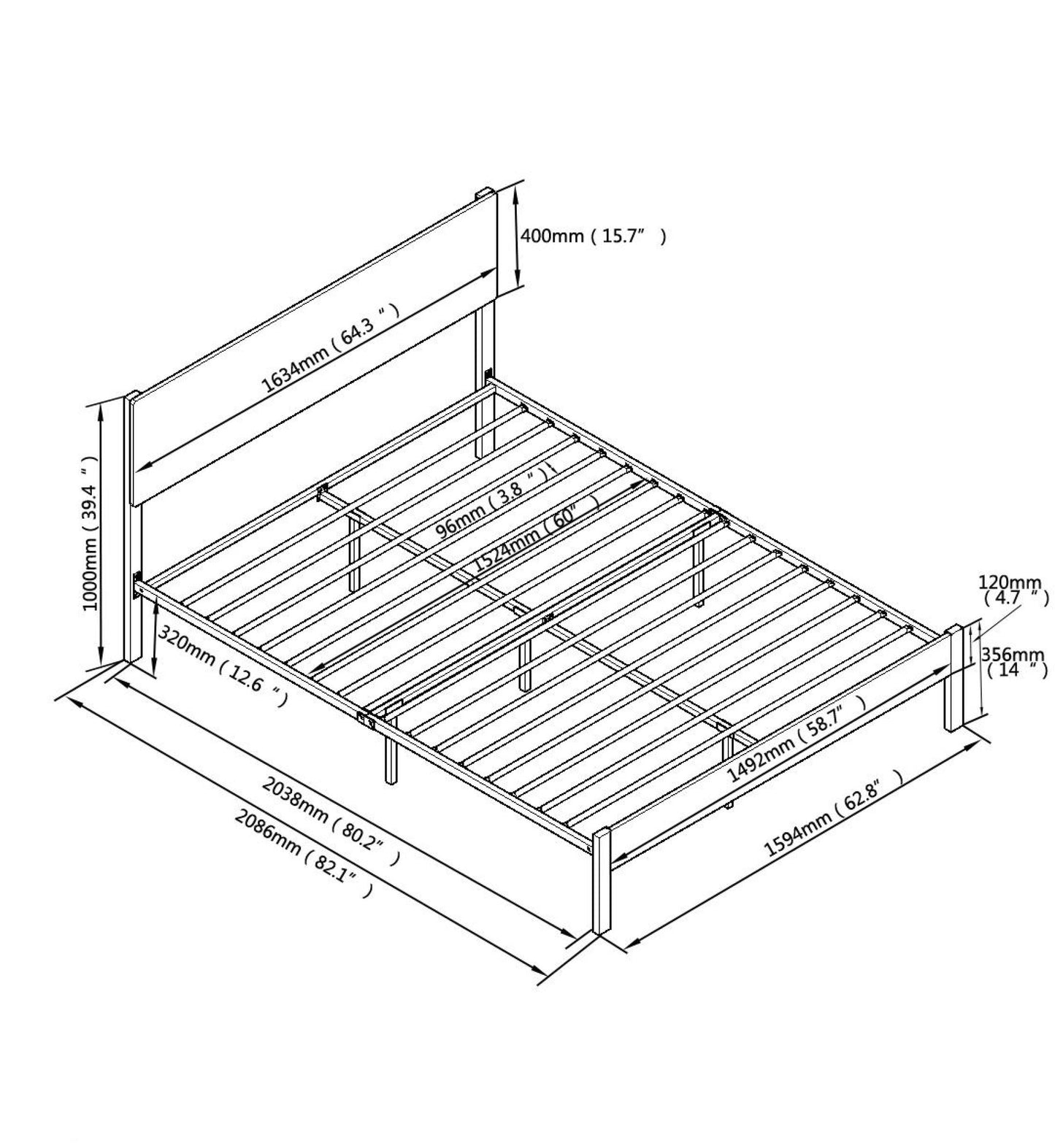 Queen Size Metal Platform Bed Frame with Wooden Headboard and Footboard