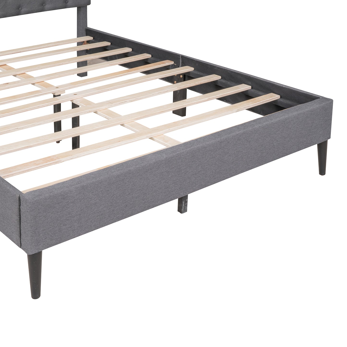 Gray Linen Upholstered Platform Bed Frame, Queen