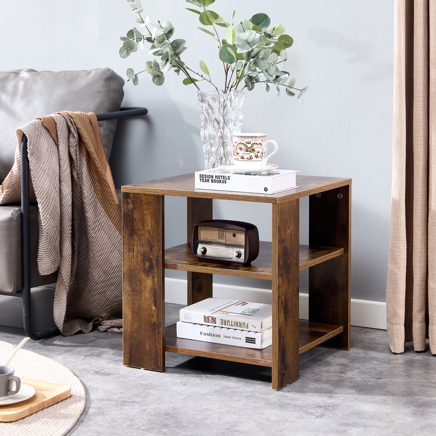 Square side table, rustic brown