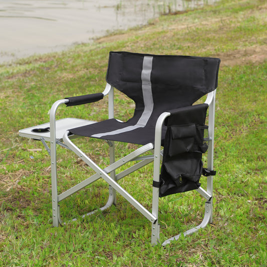 1pc Padded Folding Outdoor Chair with Side Table and Storage Pockets