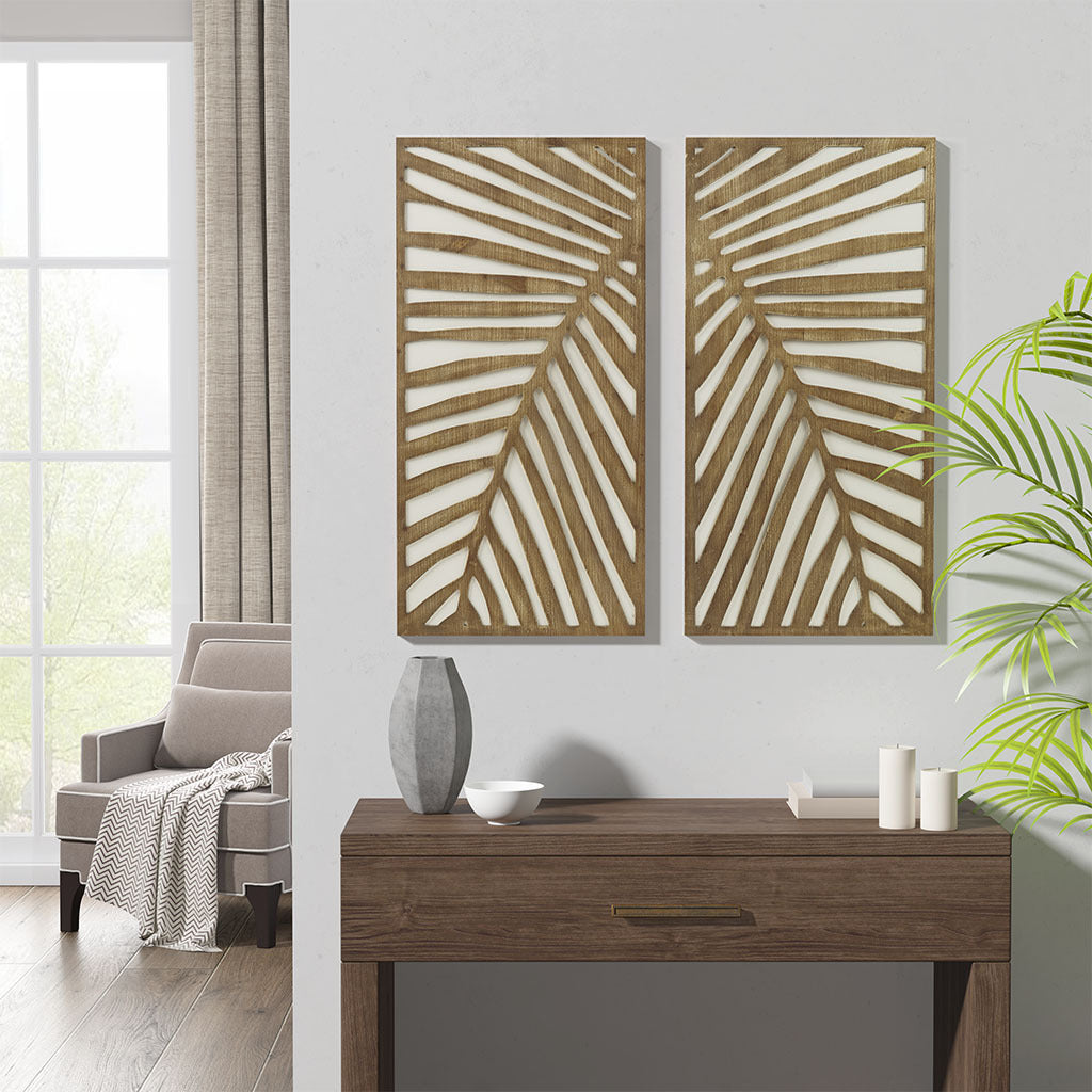 Birch Palms Two-tone 2-piece Wood Panel Wall Decor Set