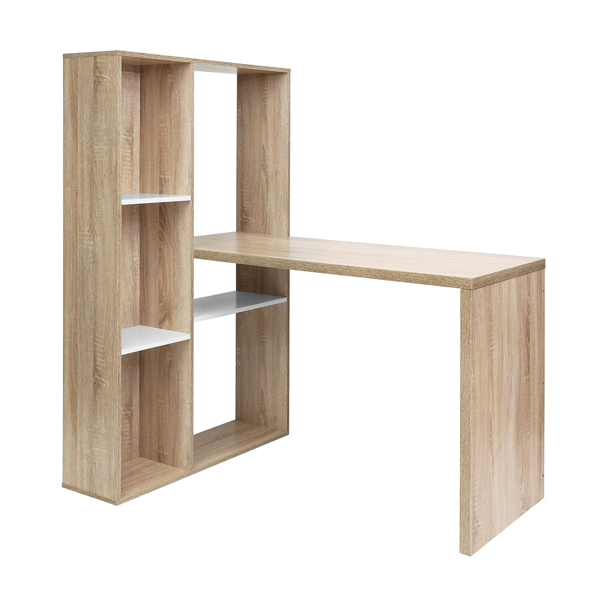 L-Shaped Desk with Shelves, Oak Finish