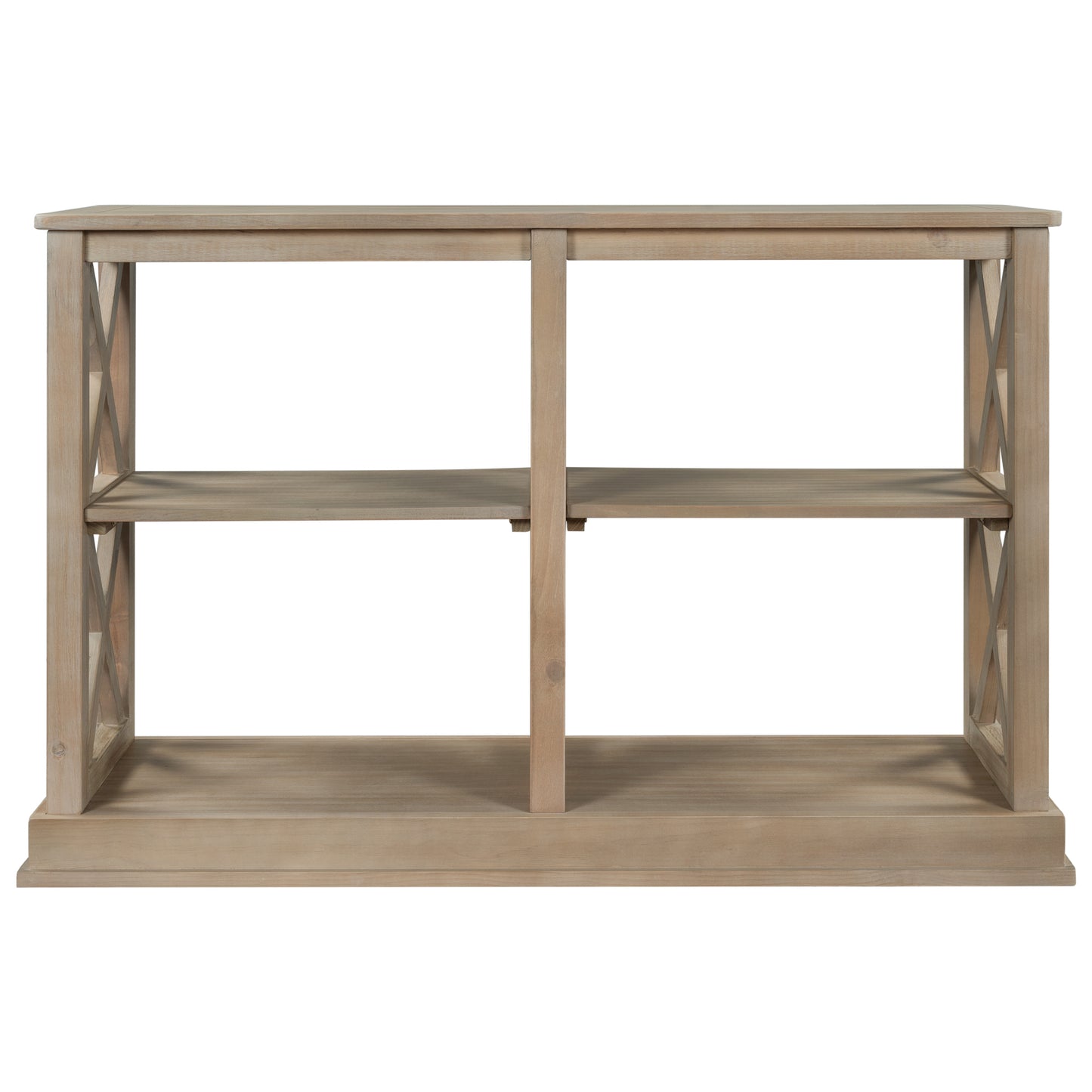 Console Table with 3-Tier Open Storage Shelves, White Washed