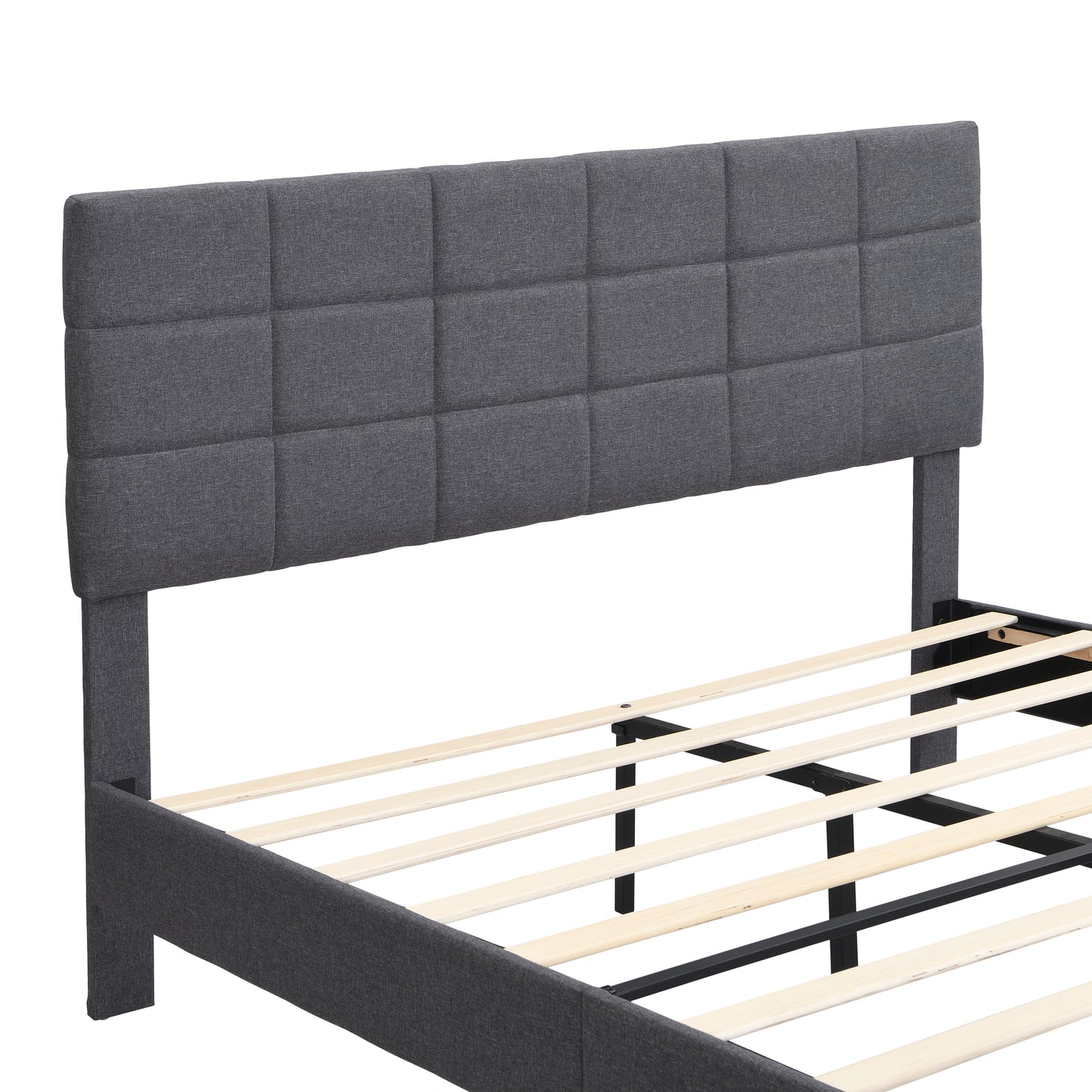 Queen Size Platform Bed Frame with Fabric Upholstered Headboard