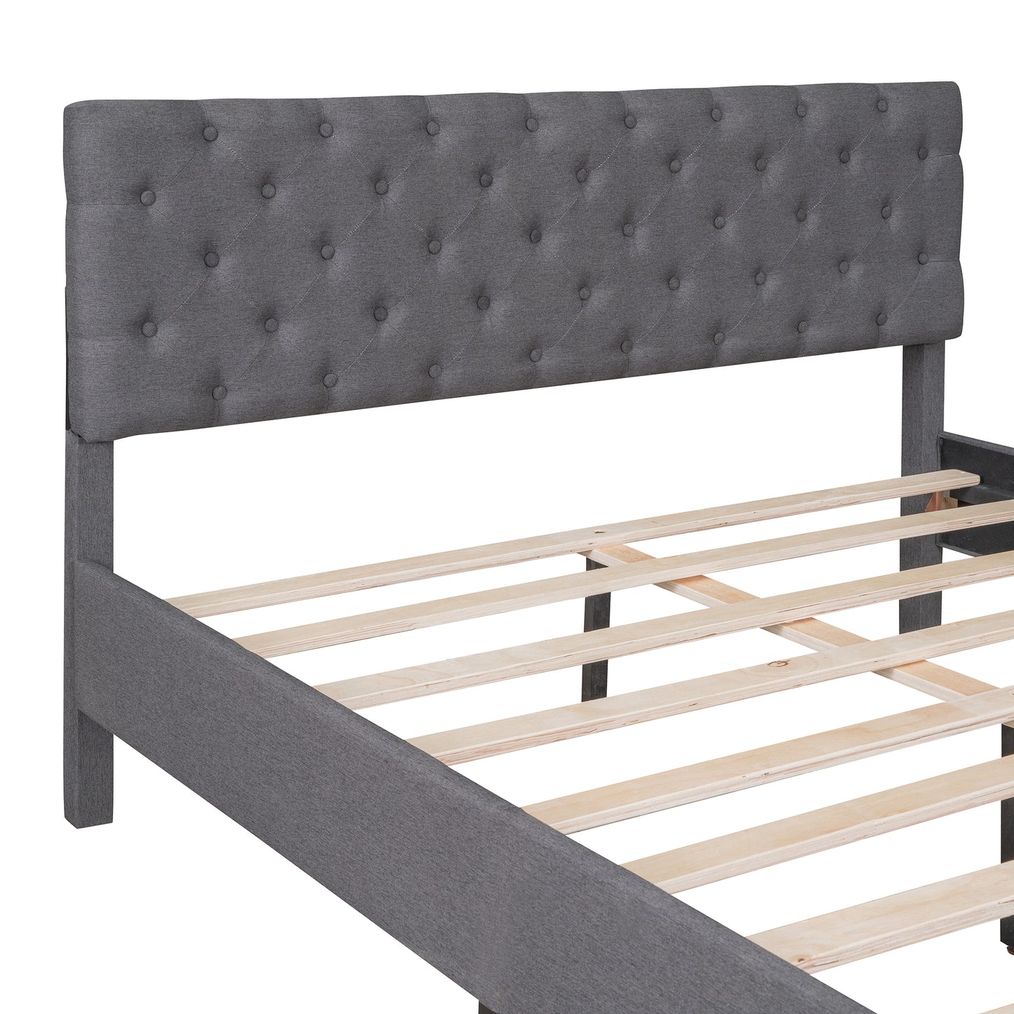 Gray Linen Upholstered Platform Bed Frame, Queen