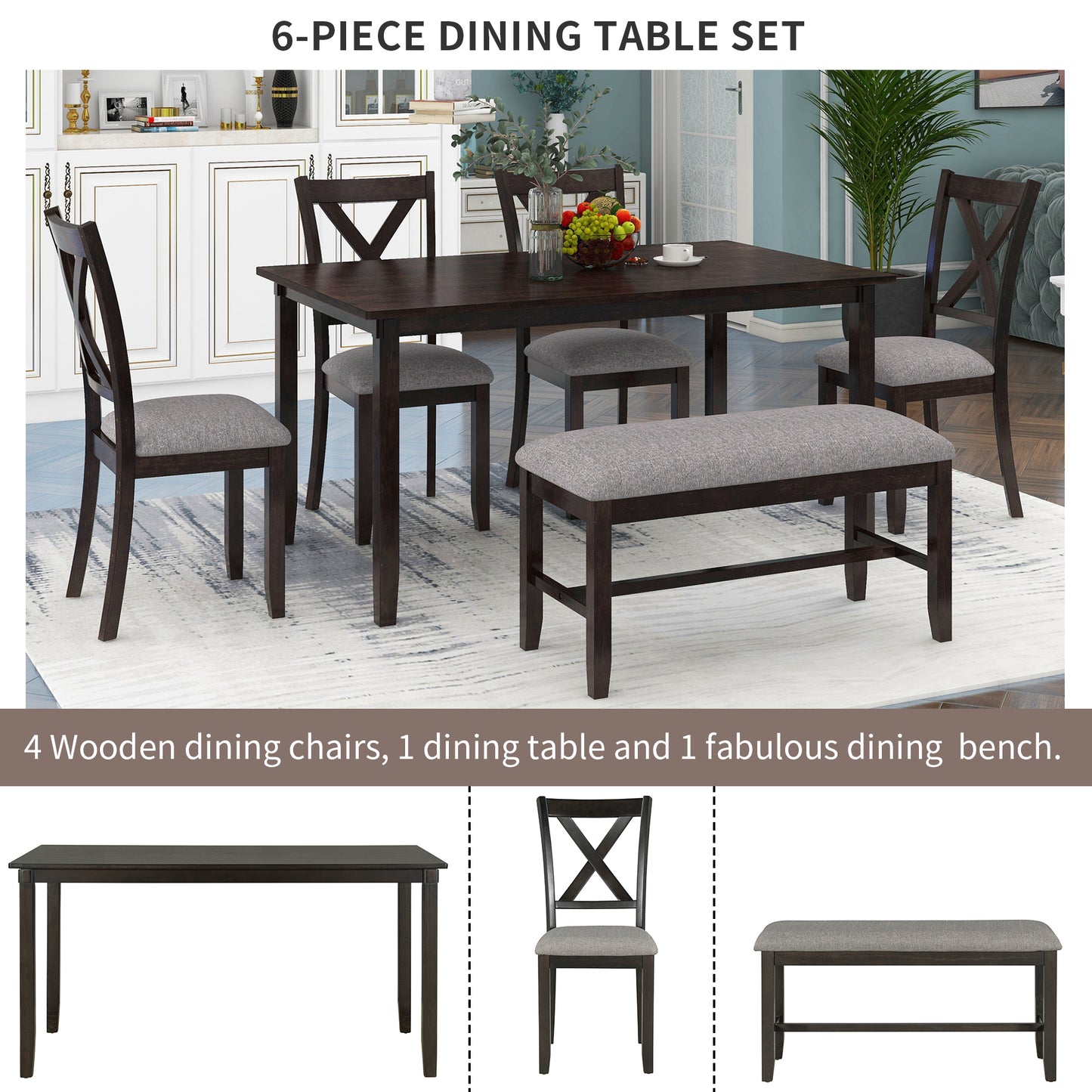 Selen 6-Piece Kitchen Dining Table Set