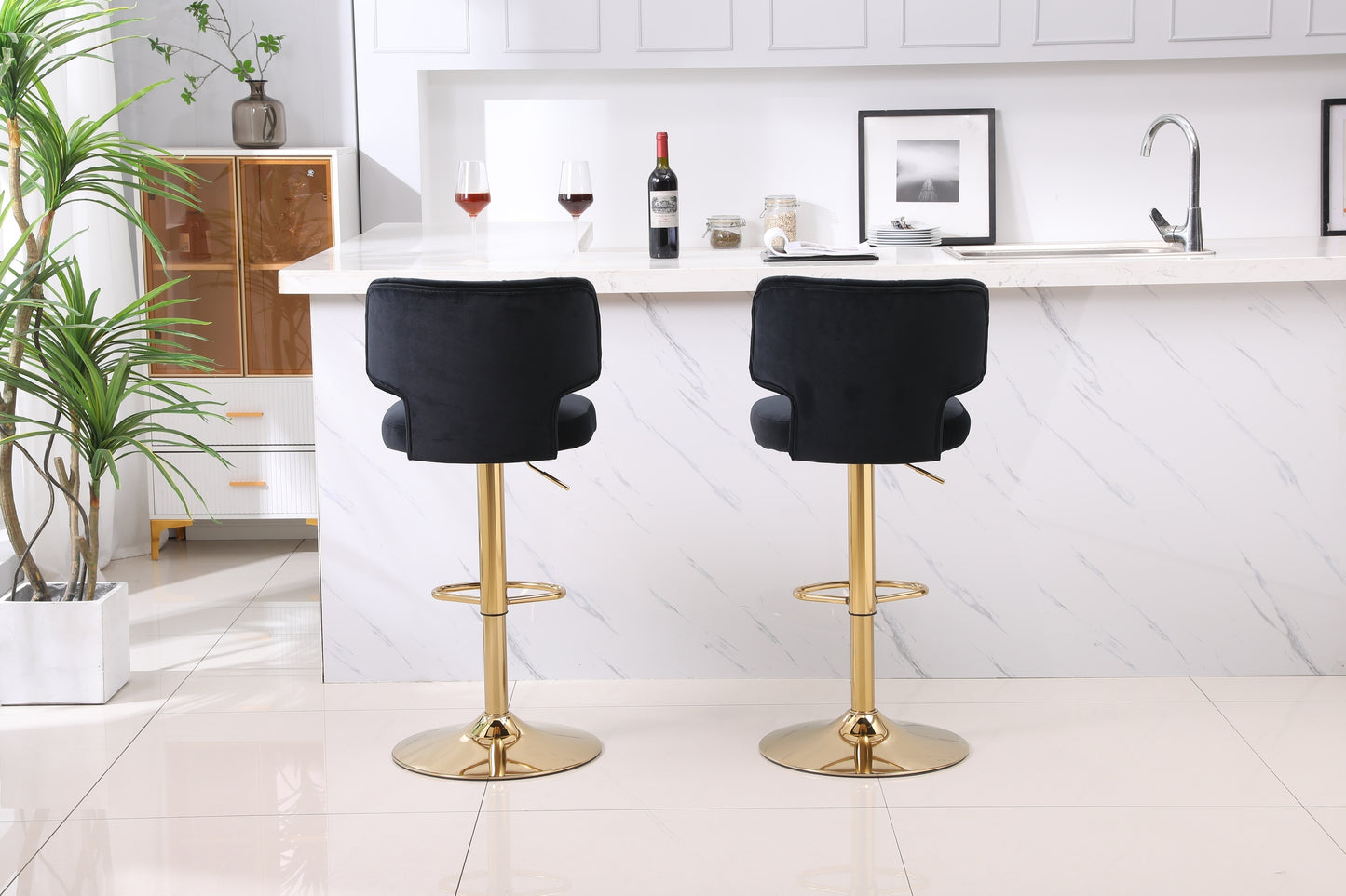 Modern Barstools Bar Height Set of 2 - Black