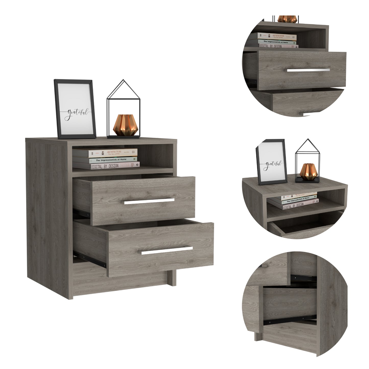 Rowley 2-Drawer Nightstand- Light Grey