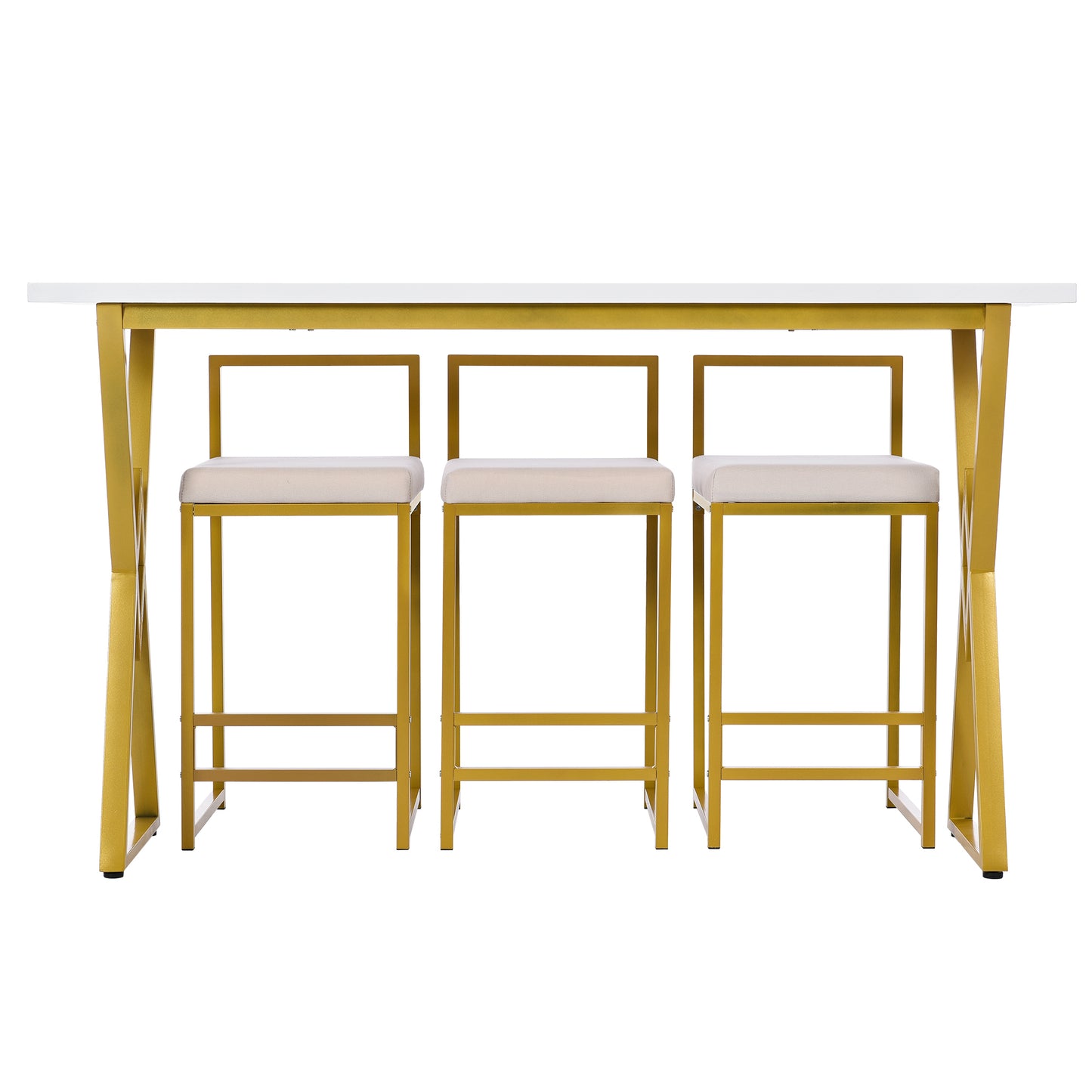 TOPMAX Modern 4-Piece Counter Height Extra Long Console Bar Dining Table Set with 3 Padded Stools  Gold
