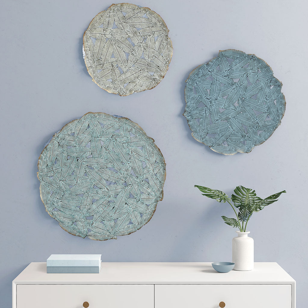 Rossi Textured Feather 3-piece Metal Disc Wall Decor Set