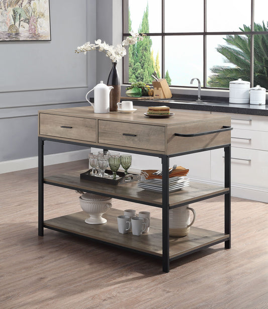 ACME Macaria Kitchen Island Rustic Oak & Black Finish