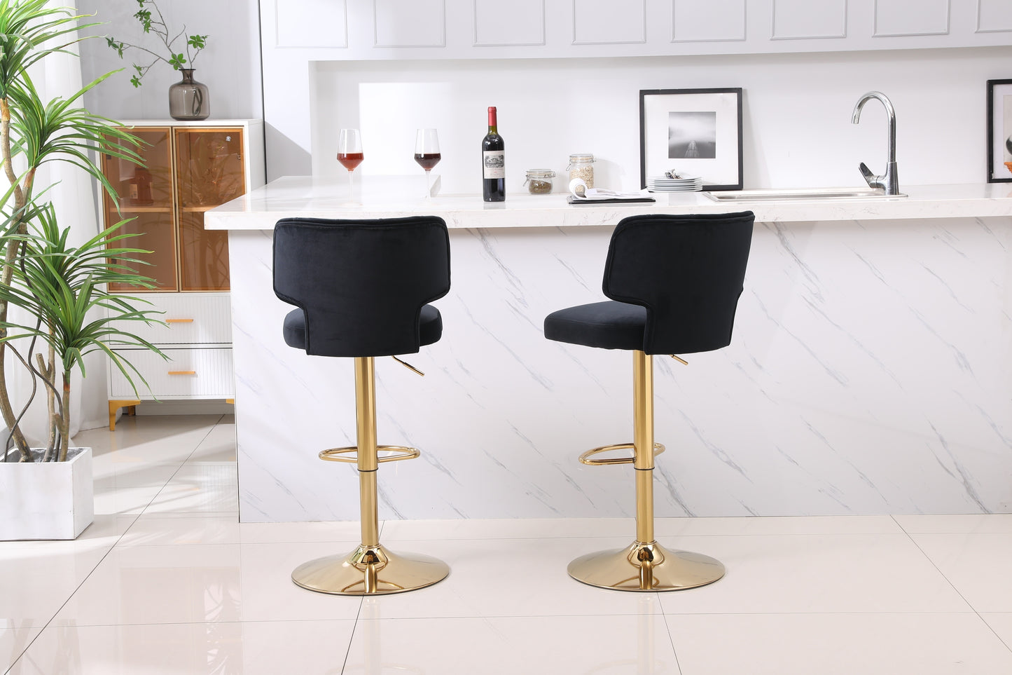 Modern Barstools Bar Height Set of 2 - Black