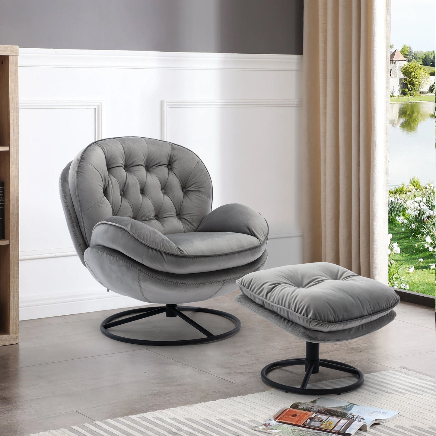 Accent Chair with Ottoman- Grey