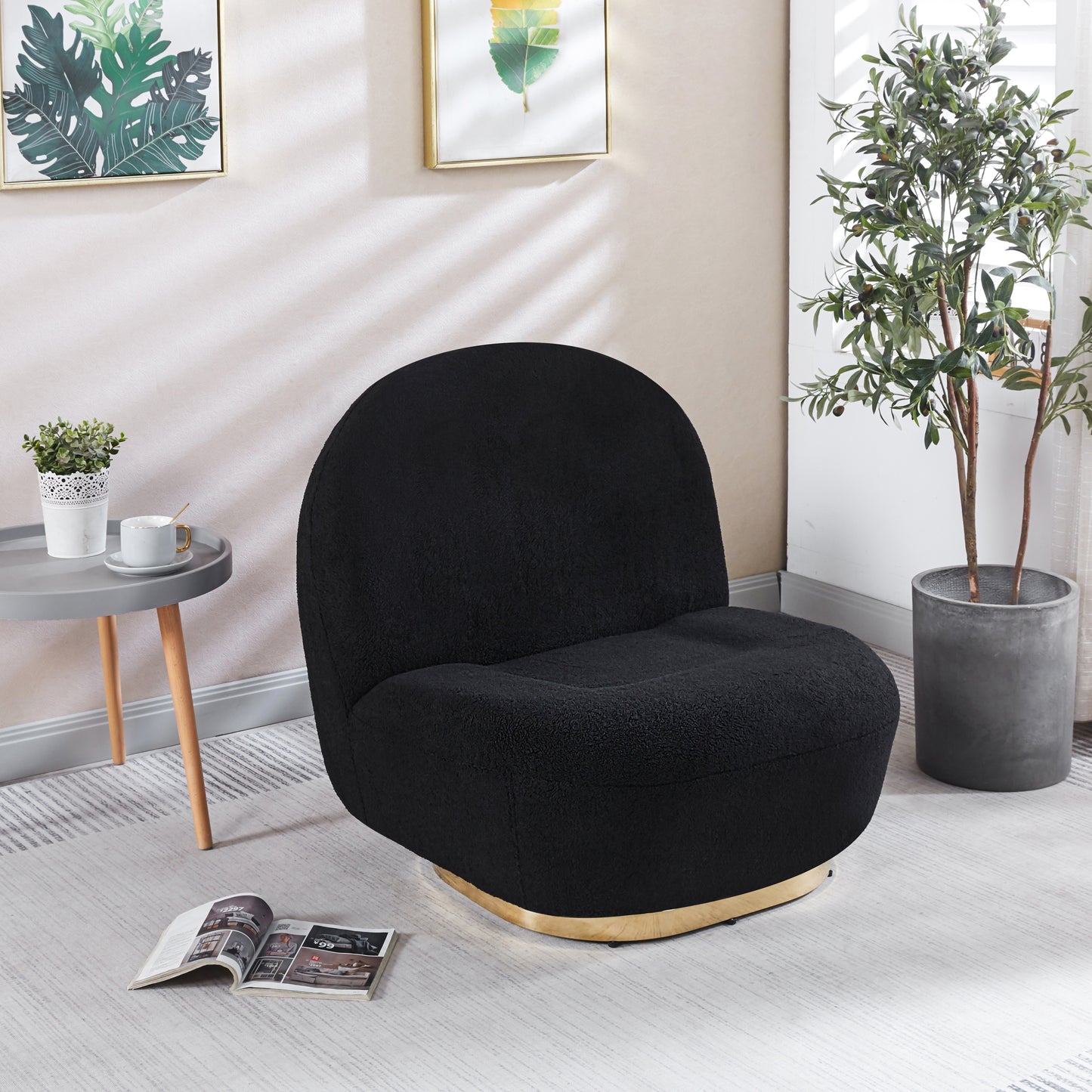 Modern Velvet Swivel Accent Chair with Gold Base