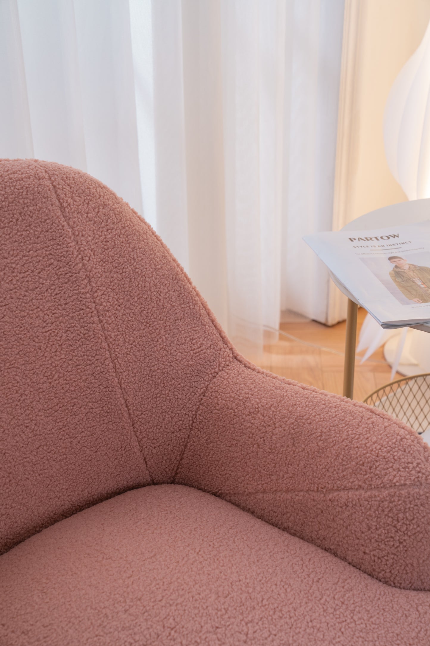 Teddy Fabric Pink Ergonomics Accent Chair