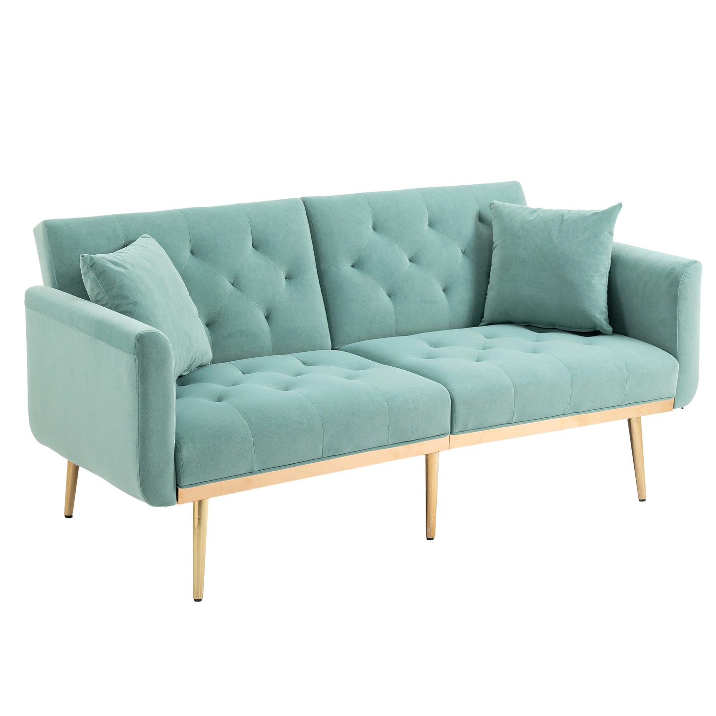 Velvet Accent Sofa with Gold Legs, Light Teal