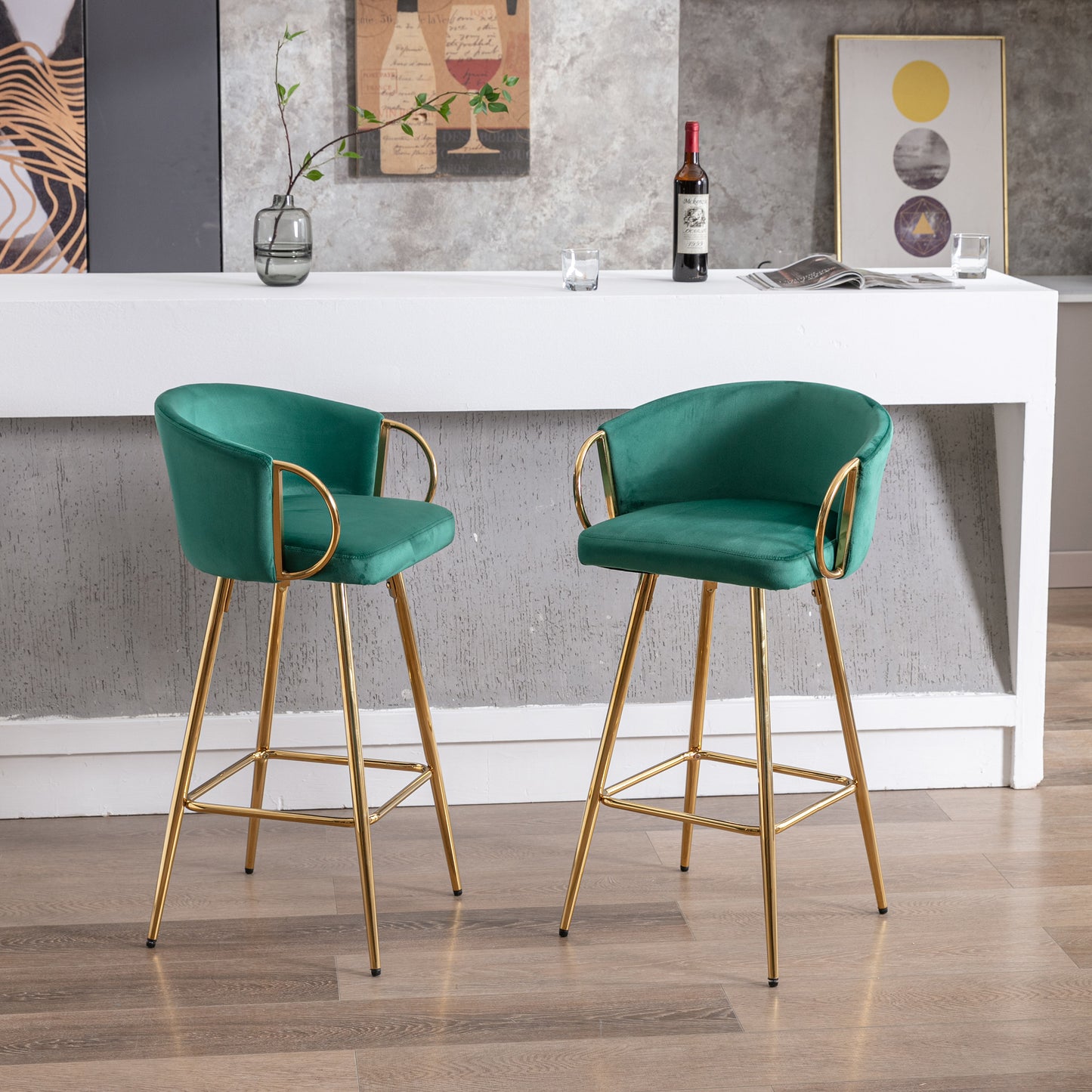 26 Inch Set of 2 Green Bar Stools