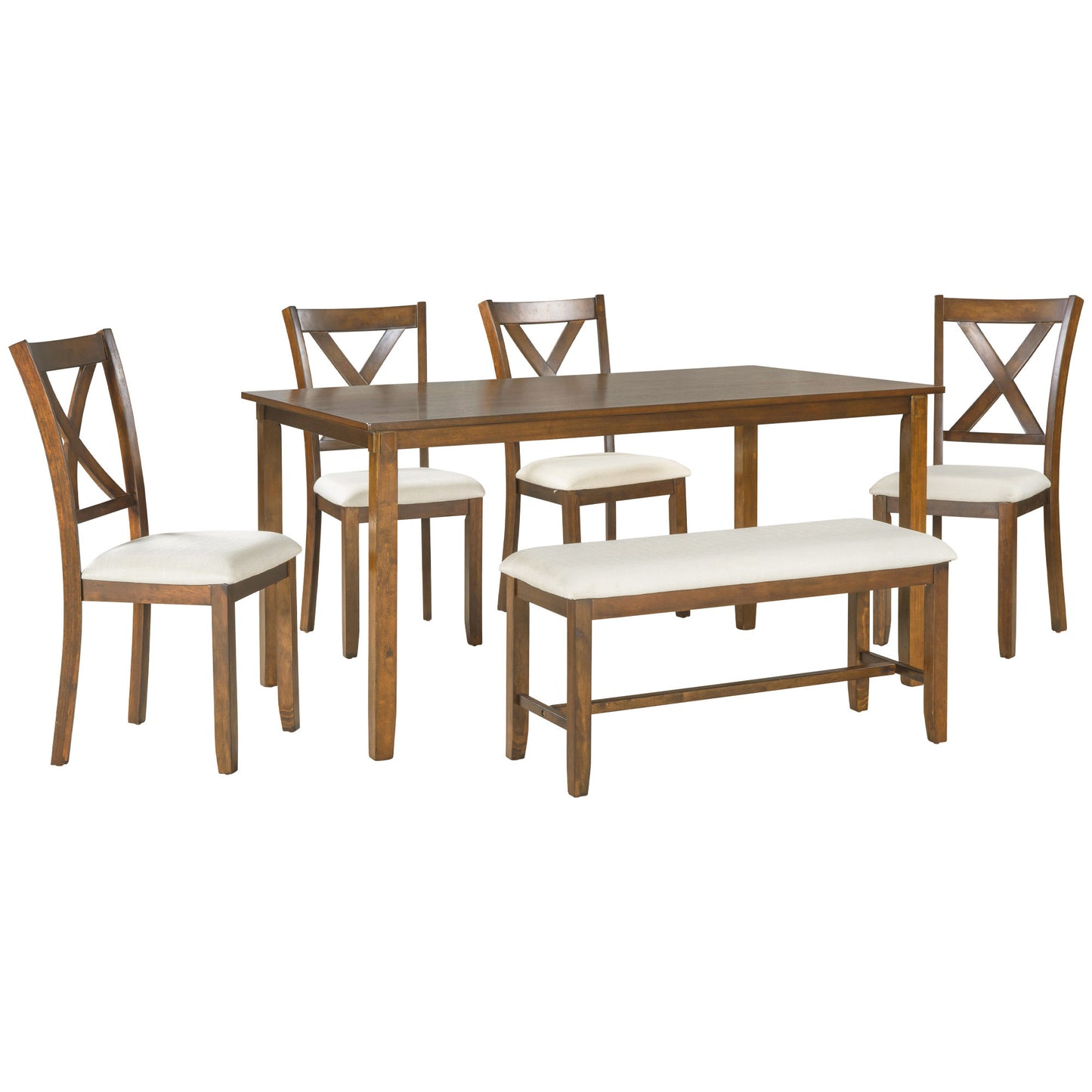 6-Piece Kitchen Dining Table Set Wooden Rectangular Dining Table