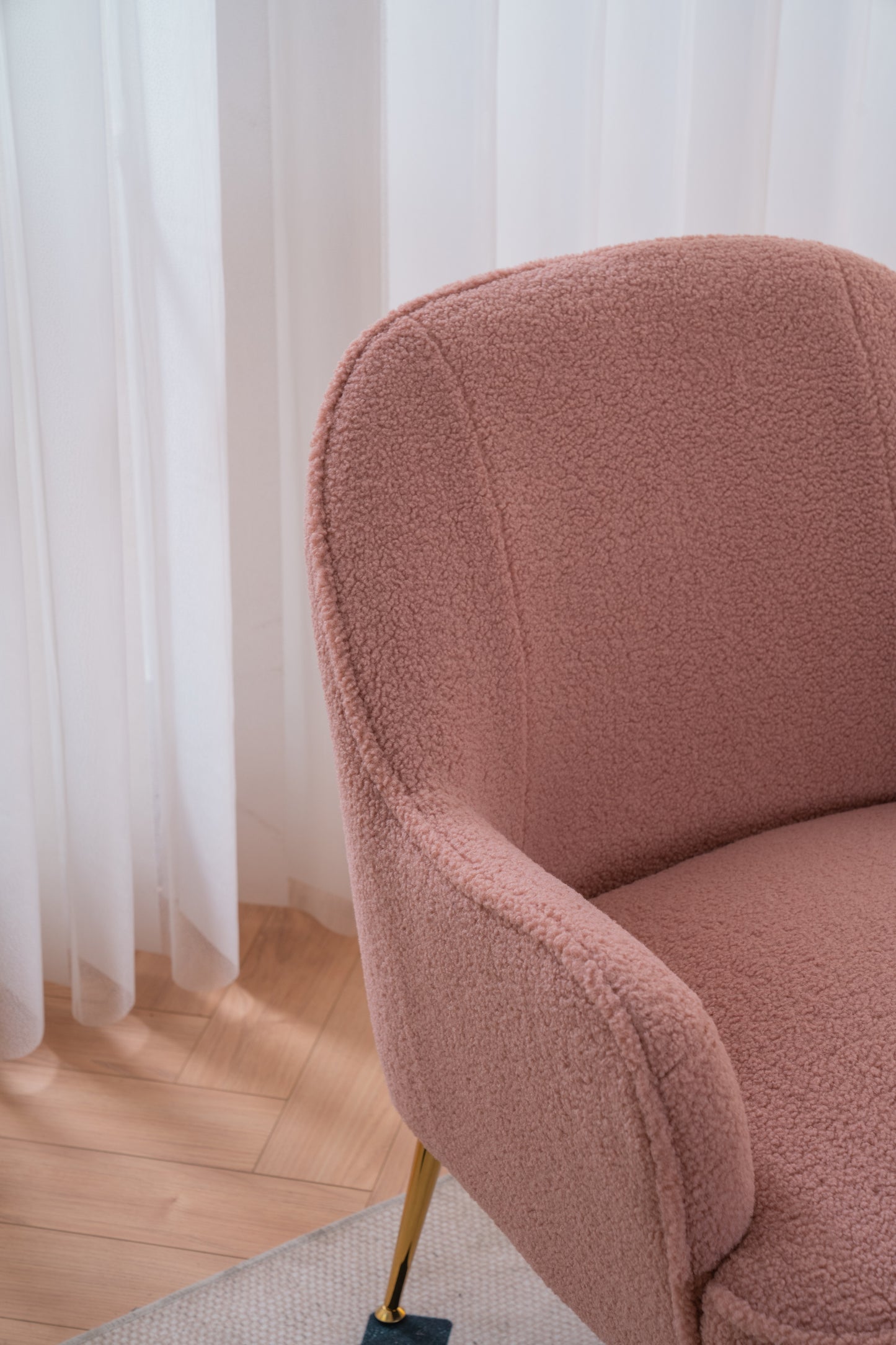 Teddy Fabric Pink Ergonomics Accent Chair