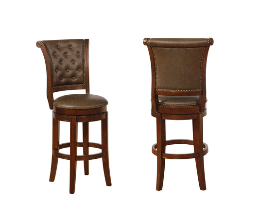 2PC Traditional Upholstered Swivel Bar Stool for Kitchen Dining - Brown