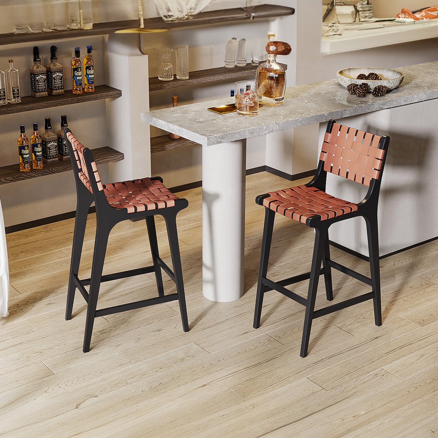 Woven Leather Counter Stool