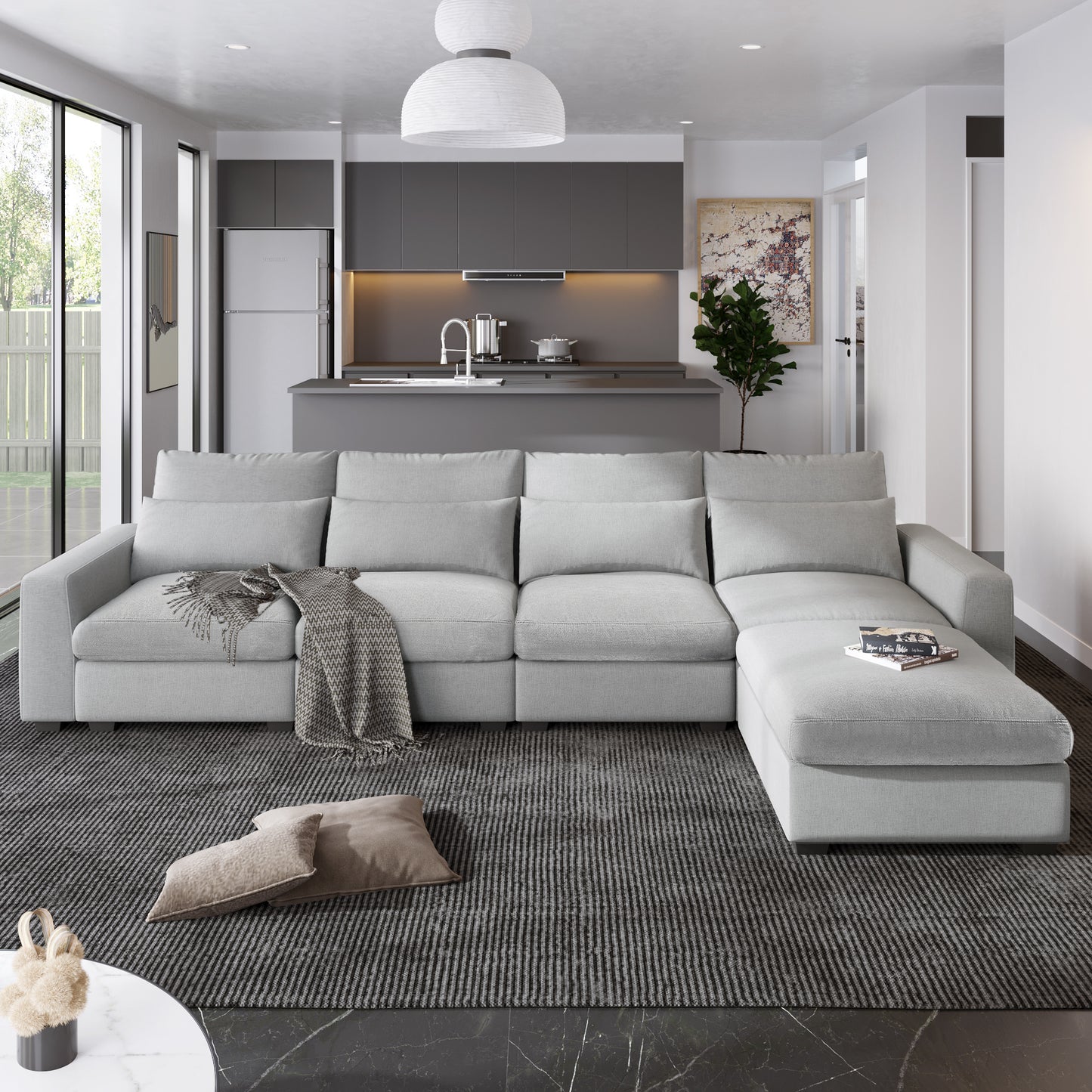 Large L-Shape Feather Filled Sectional Sofa