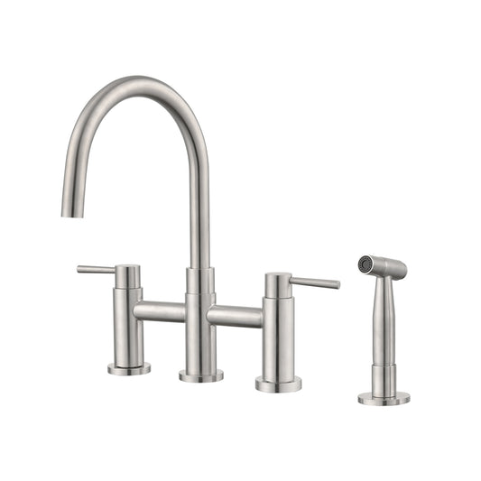 Double Handle Bridge Kitchen Faucet with Side Spray