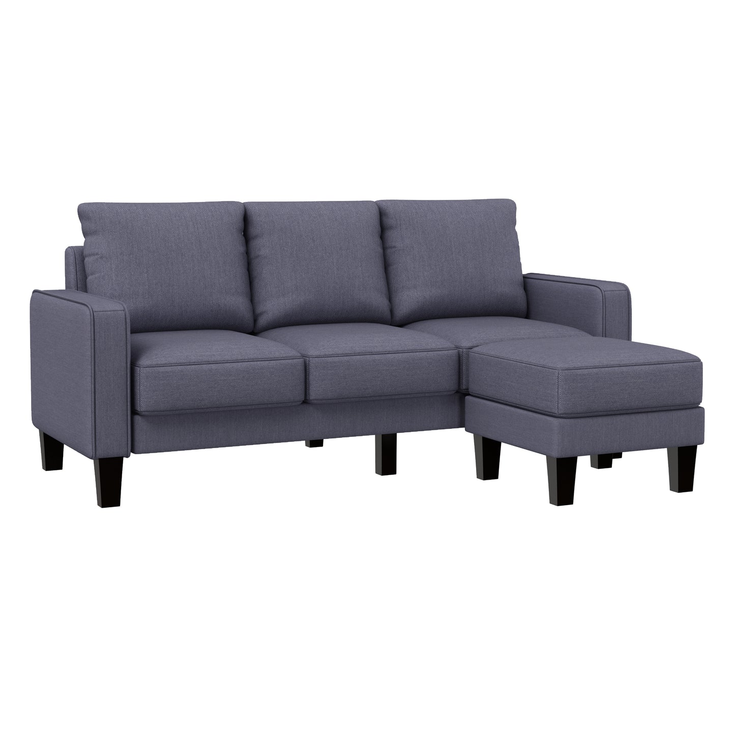 Marchly Modern Living Room Furniture L Shape Sofa with Ottoman in Dark Grey Fabric