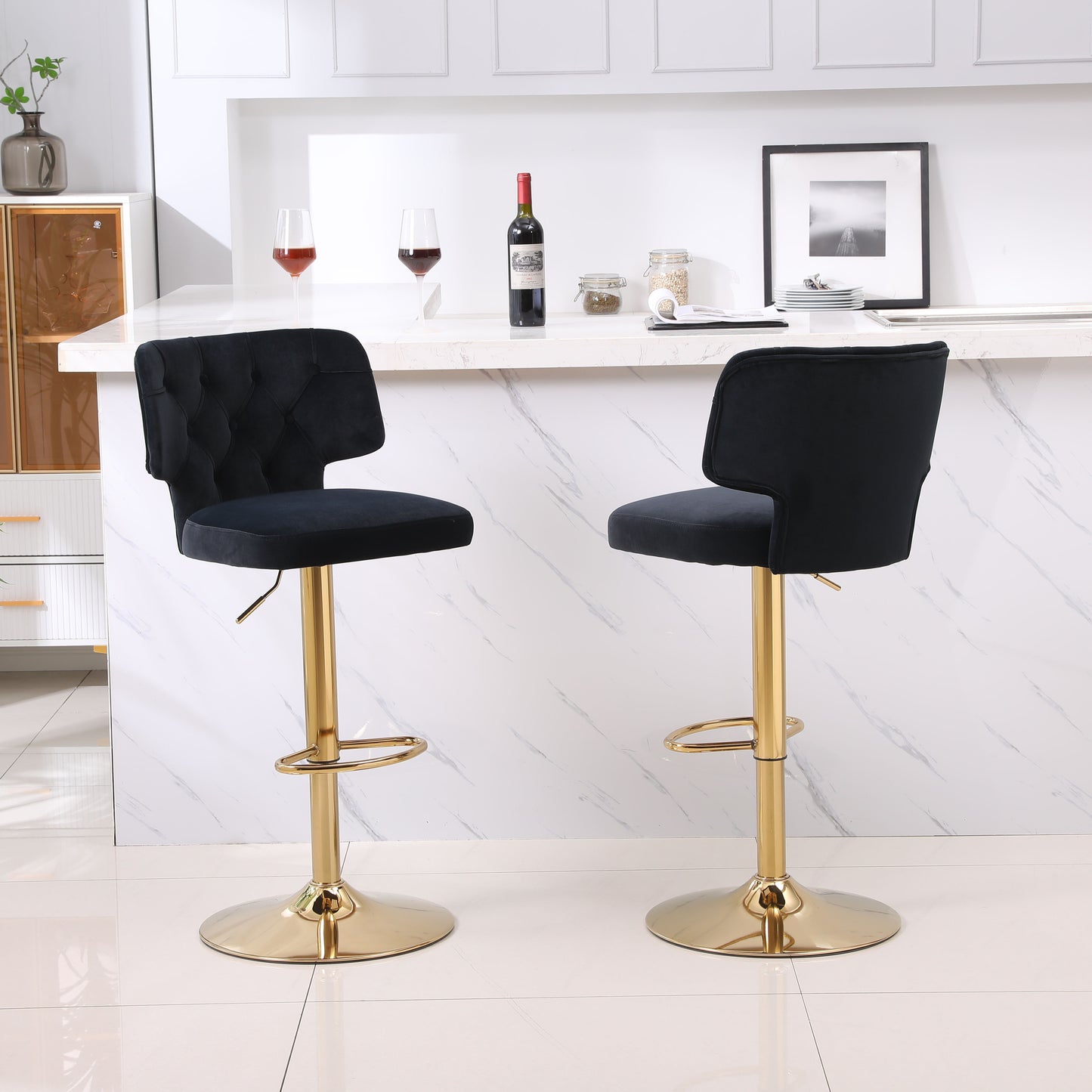 Modern Barstools Bar Height Set of 2 - Black