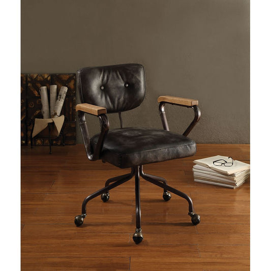 Office Chair in Vintage Black, Top Grain Leather