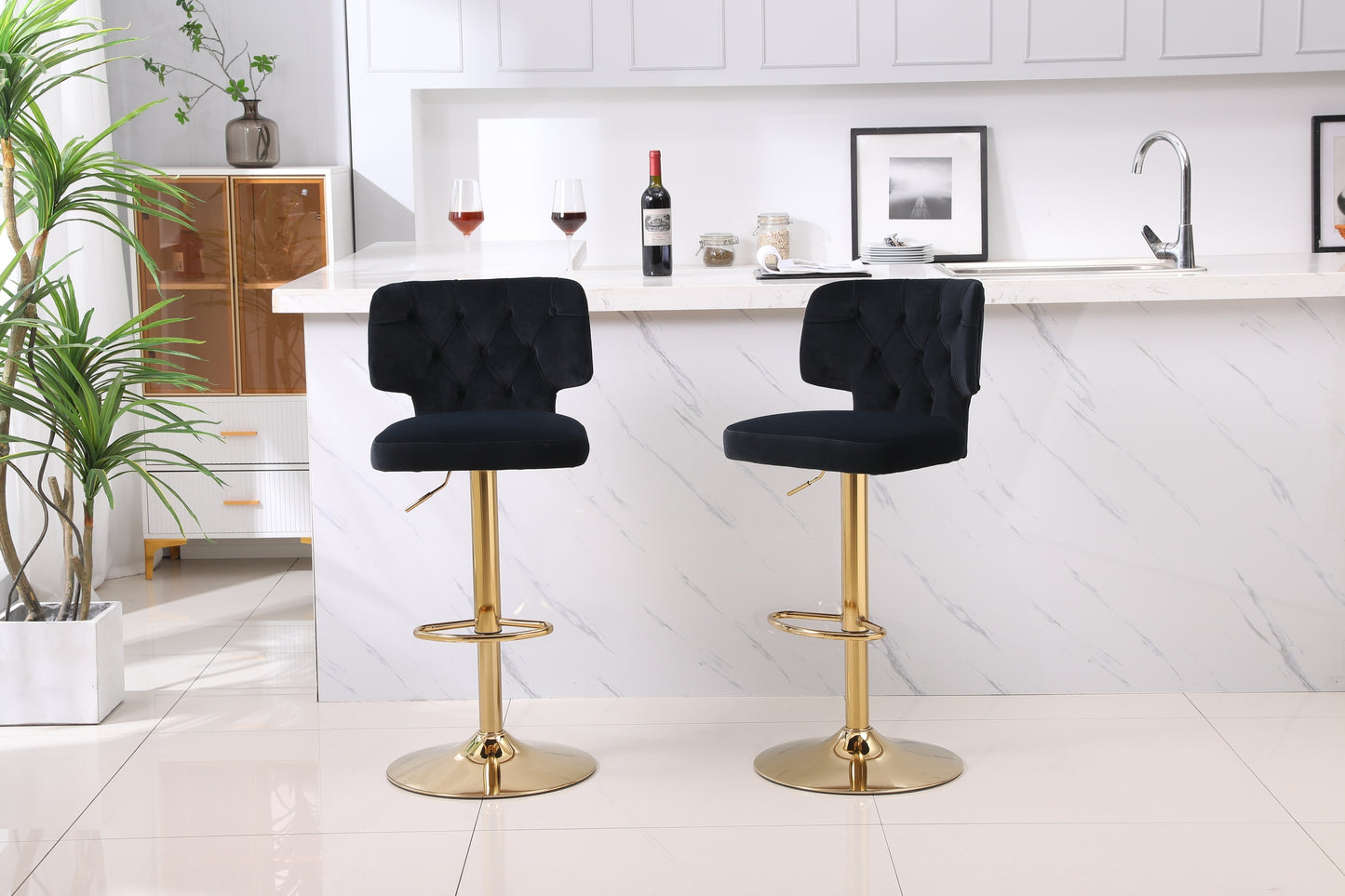 Modern Barstools Bar Height Set of 2 - Black