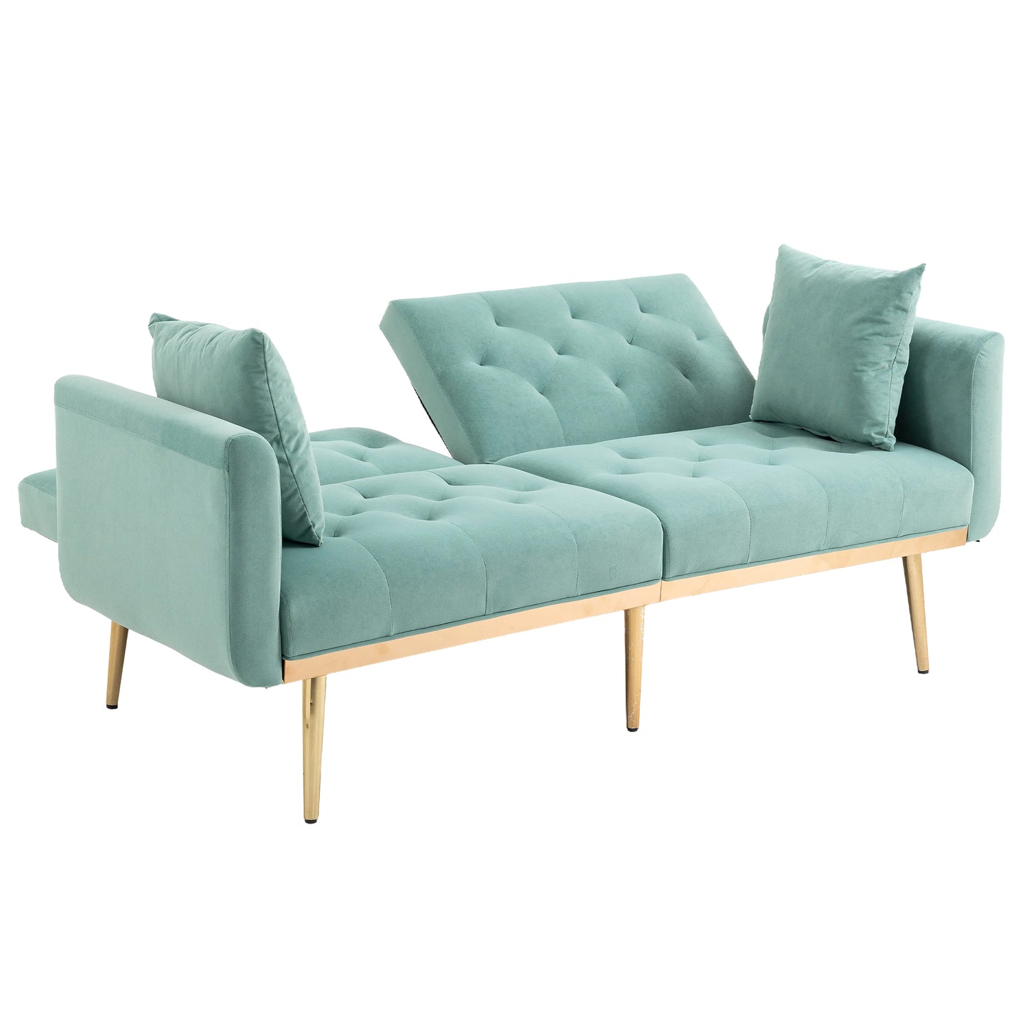 Velvet Accent Sofa with Gold Legs, Light Teal