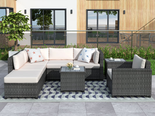 U_Style 8 Piece Rattan Sectional Seating Group with Cushions, Patio Furniture Sets, Outdoor Wicker Sectional（As same as WY000271AAA）