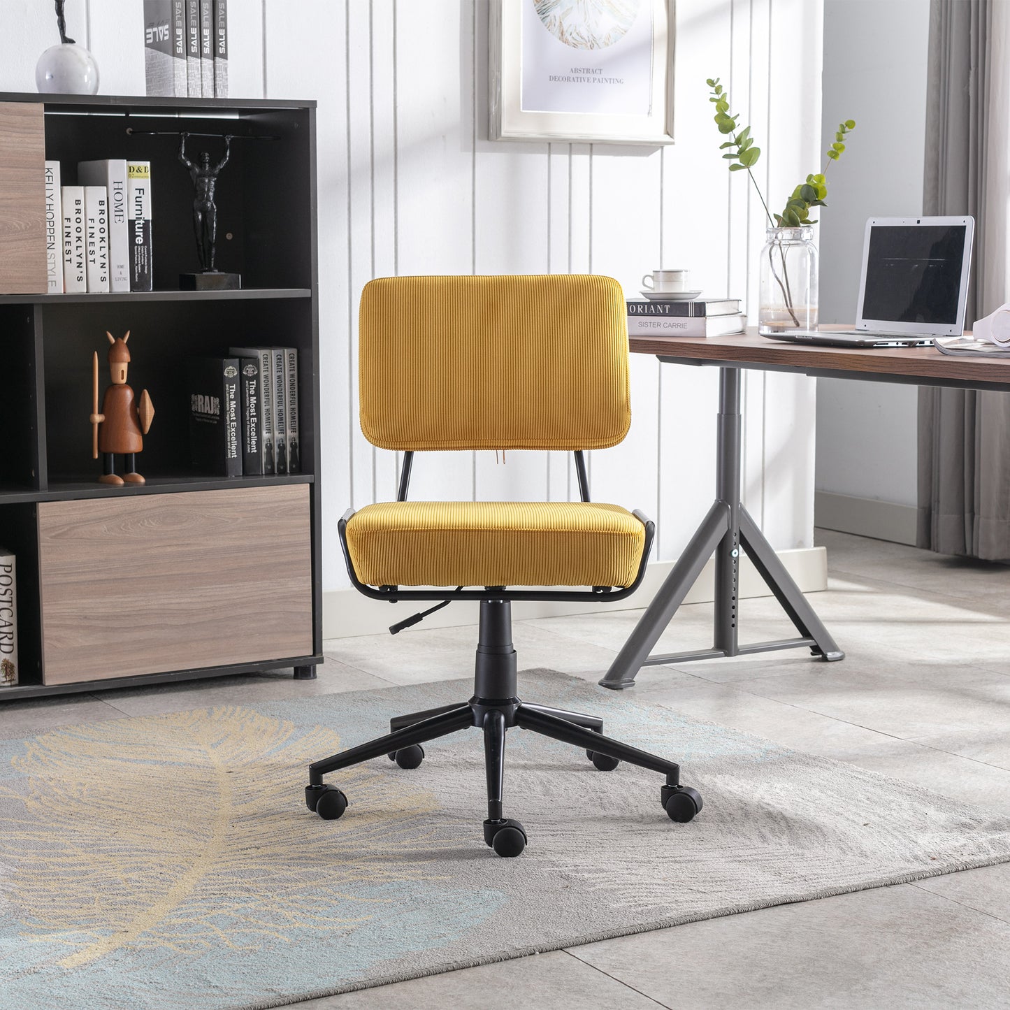 Retro Yellow Corduroy Desk Chair