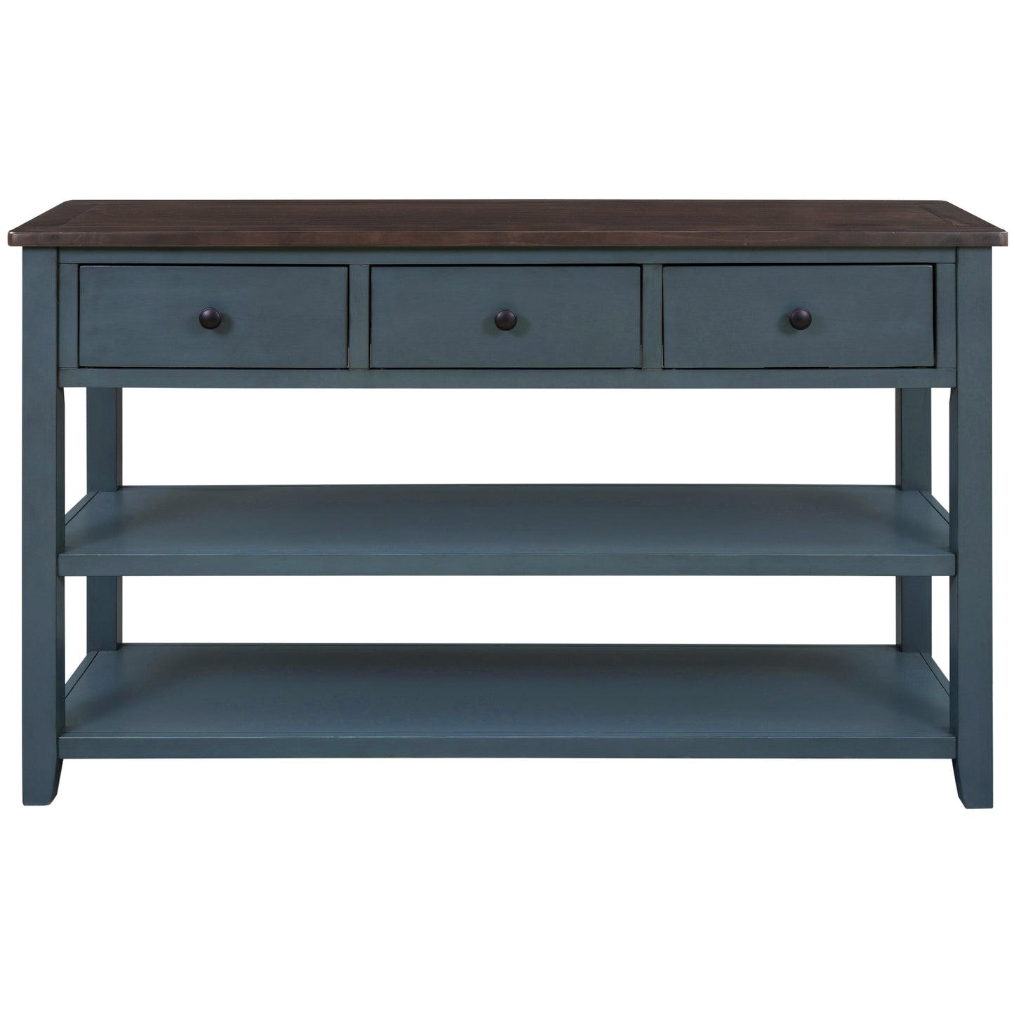 TREXM Retro Design Console Table with Two Open Shelves - Navy