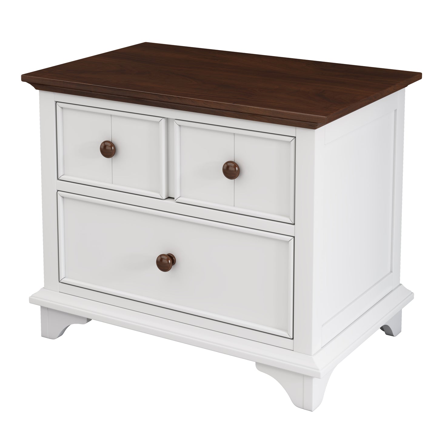 Wooden Captain Two-Drawer Nightstand Kids Night Stand  End Side Table for Bedroom, Living Room, Kids' Room, White+Walnut