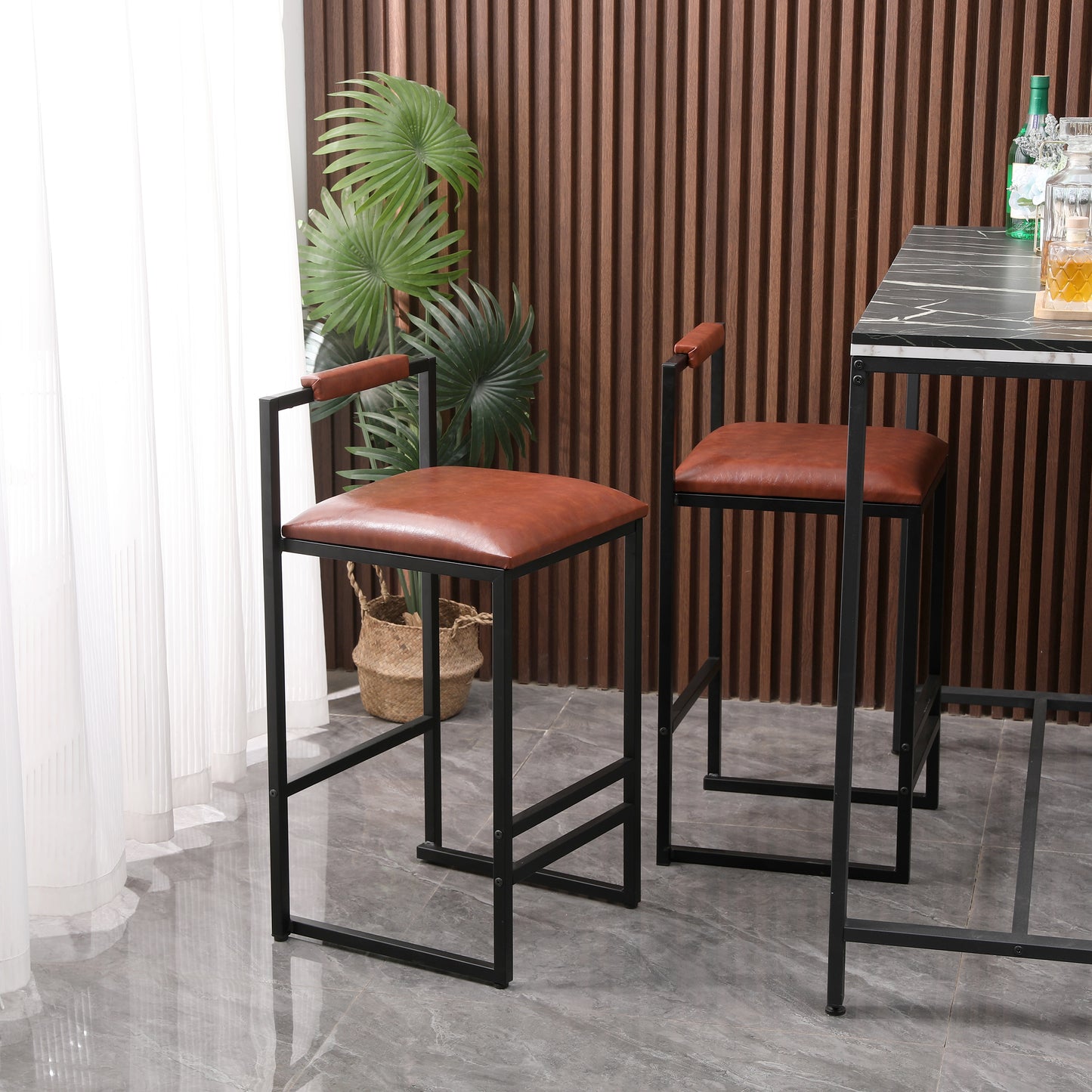 Modern Set of 2 Counter Height Bar Stools -Brown