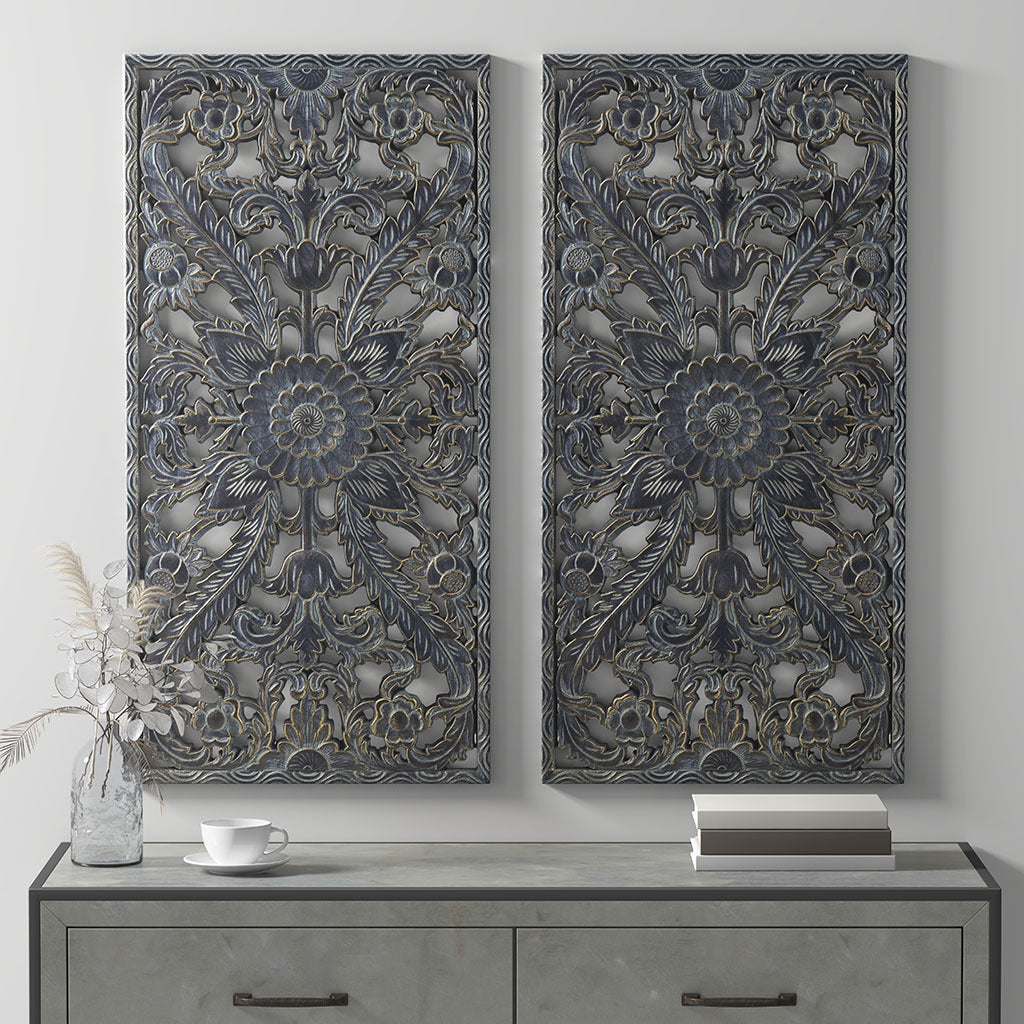 Botanical Panel Distressed Carved Wood 2-piece Wall Decor Set